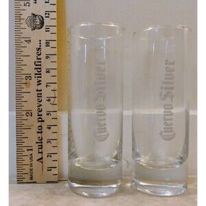 Pair of Jose Cuervo Silver Tequila Tall Shooter Shot Glasses 4 Inch Heavy Base
